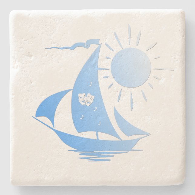 Blue Comedy und Tragedy Theater Sailboat Steinuntersetzer (Vorderseite)