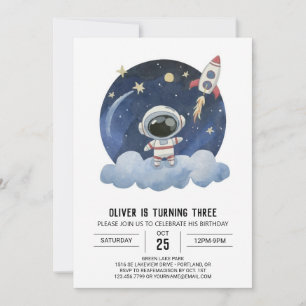 Blue Comet Kids Astronaut Boy Birthday Einladung