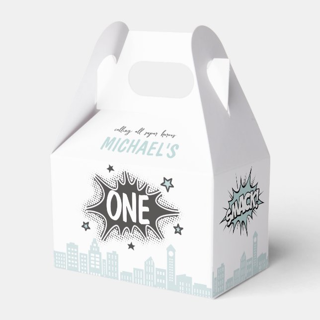 Blue Comic Book Superhero Gable Favor Box Geschenkschachtel (Vorderseite)