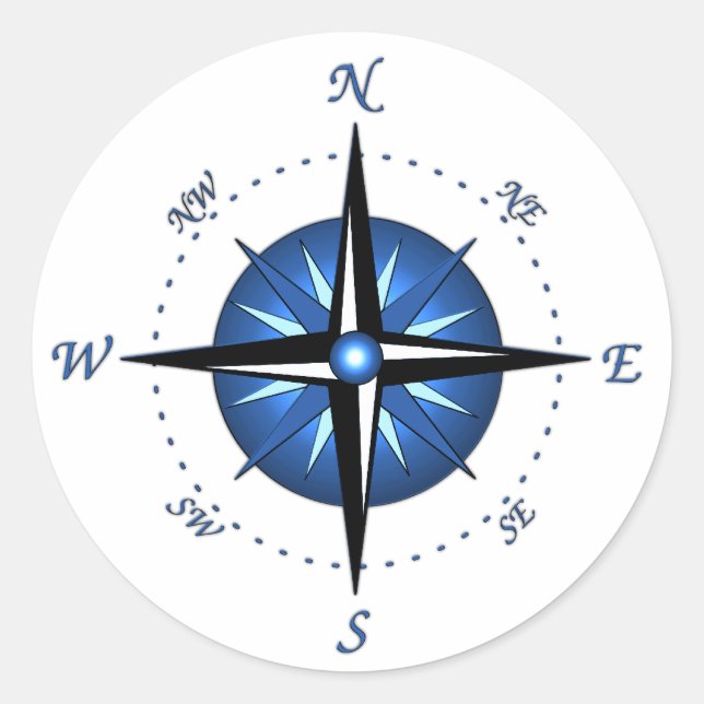 Blue Compass-Rose Runder Aufkleber (Vorderseite)