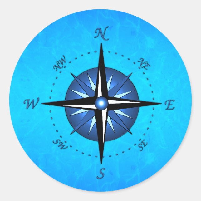 Blue Compass-Rose Runder Aufkleber (Vorderseite)