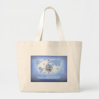 Blue Compass Rose World Map Leinwand Tote Bag