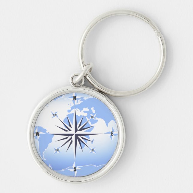 Blue Compass Rose World Map Premium Schlüsselkette Schlüsselanhänger (Vorne)