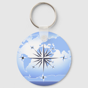 Blue Compass Rose World Map Schlüsselanhänger 2