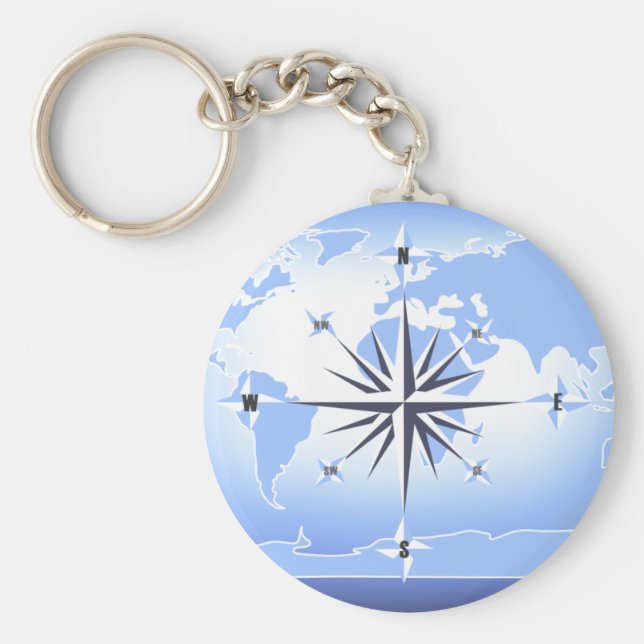 Blue Compass Rose World Map Schlüsselanhänger 2 (Vorne)
