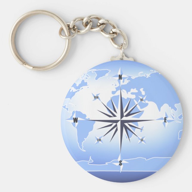 Blue Compass Rose World Map Schlüsselkette Schlüsselanhänger (Vorne)