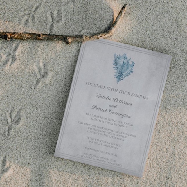 Blue Conch Muschel Hochzeitseinladung Einladung (Blue Conch Shell Wedding Invitation)