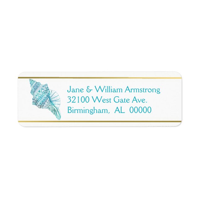 Blue Conch Seashell Wedding Address Labels (Vorne)