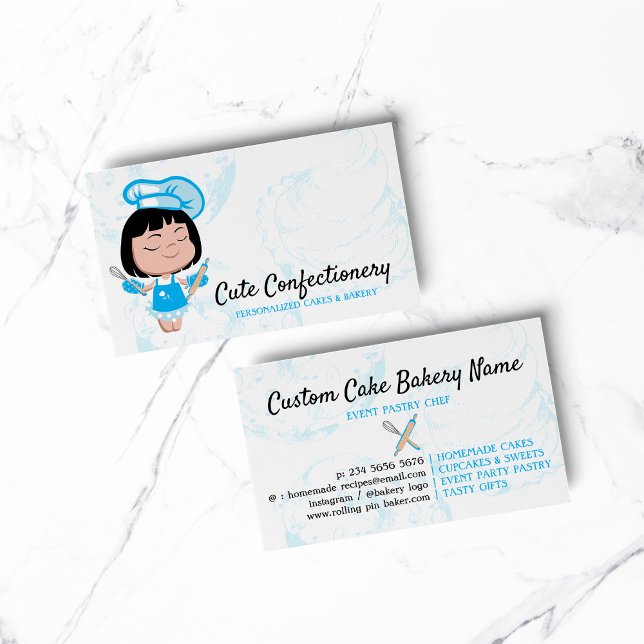 Blue Confectionery Baker Visitenkarte (BAKERY PASTRY CHEF COOK CAKE event planner business)