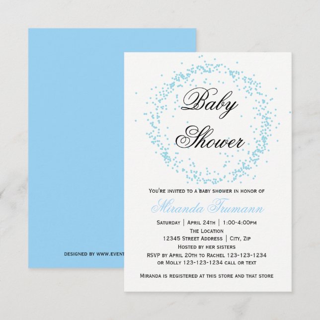 Blue Confetti - 3x5 Baby Dusche Einladung (Vorne/Hinten)