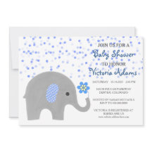 Blue Confetti Elephant Baby Boy Dusche Einladung