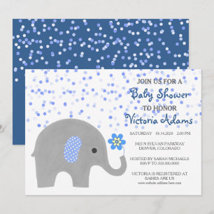 Blue Confetti Elephant Baby Boy Dusche Einladung