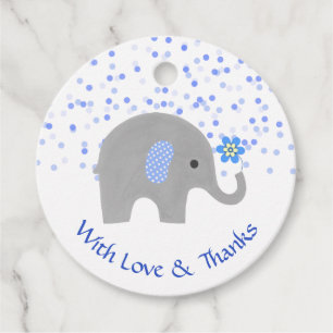 Blue Confetti Elephant Baby Boy Dusche Vielen Dank Geschenkanhänger