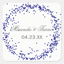 Blue Confetti Name & Datum - Square Sticker