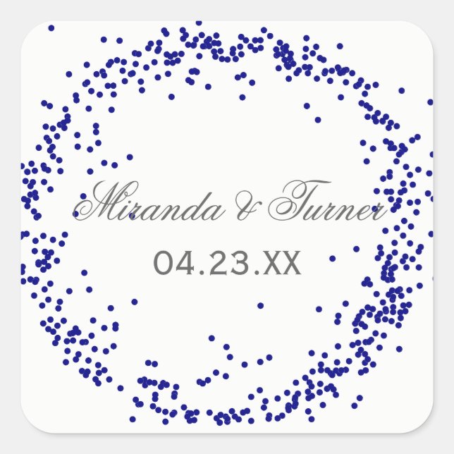 Blue Confetti Name & Datum - Square Sticker (Vorderseite)