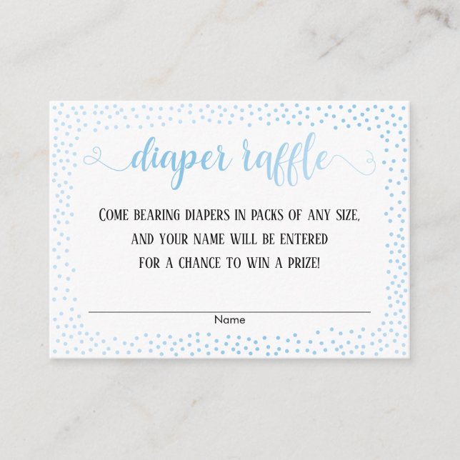 Blue Confetti, Script auf White Diaper Raffle Card Begleitkarte (Vorderseite)