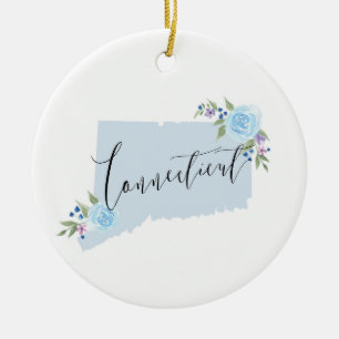 Blue Connecticut Floral State Map Art Keramik Ornament