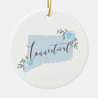 Blue Connecticut Floral State Map Art Keramik Ornament