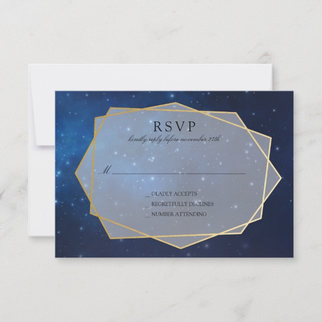 Blue Constellation Wedding RSVP Mitternacht Karte (Vorderseite)