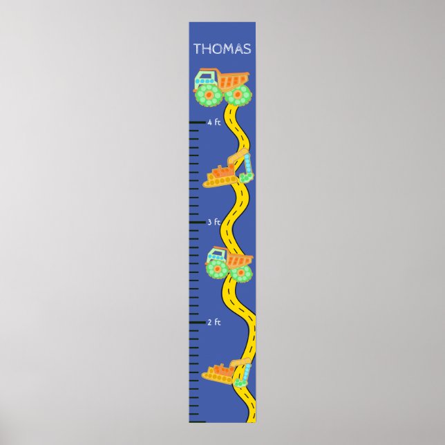 Blue Construction Little Boys Growth Chart Poster (Vorne)