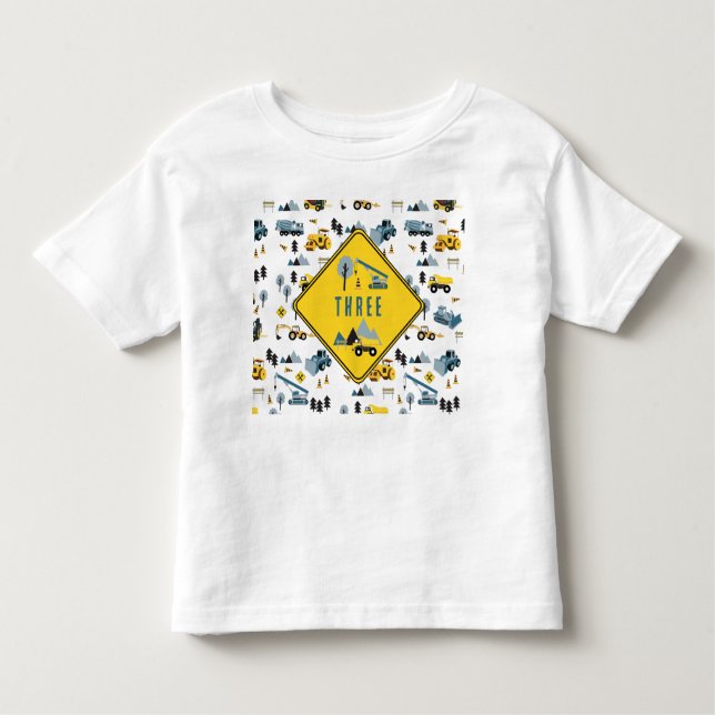 Blue Construction Trucks & Site Theme Muster Alter Kleinkind T-shirt (Vorderseite)