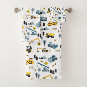 Blue Construction Trucks & Site Theme Muster Badhandtuch Set