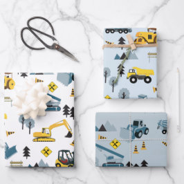 Blue Construction Trucks & Site Theme Muster Geschenkpapier Set