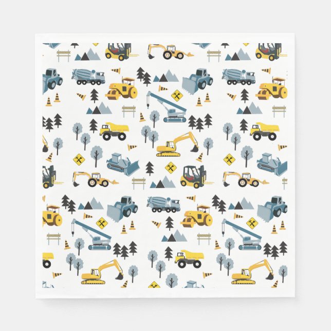 Blue Construction Trucks & Site Theme Muster Serviette (Vorderseite)