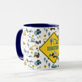 Blue Construction Trucks & Site Theme Muster Tasse