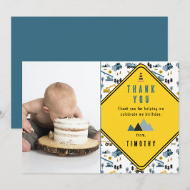 Blue Construction Trucks Website Foto Geburtstagsp Dankeskarte