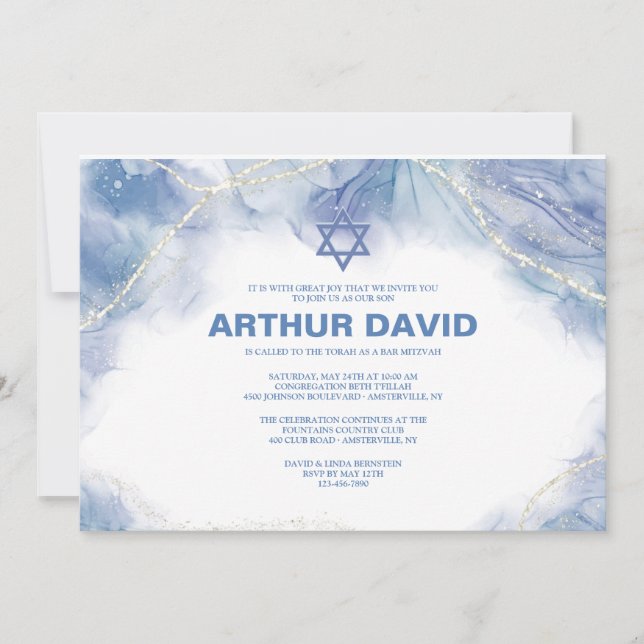 Blue Contemporary Bar Mitzvah Einladung (Vorderseite)