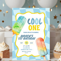 Blue Cool One Popsicle Summer Boy Birthday