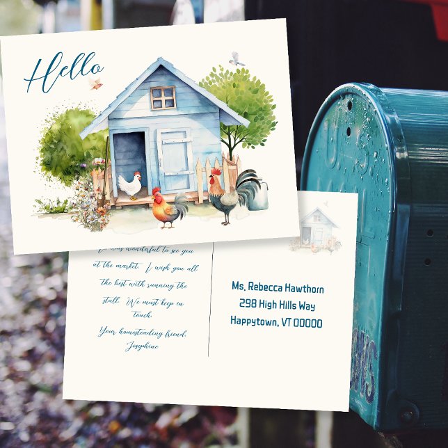 Blue Coop Chicken Farm Hallo Postkarte (Von Creator hochgeladen)