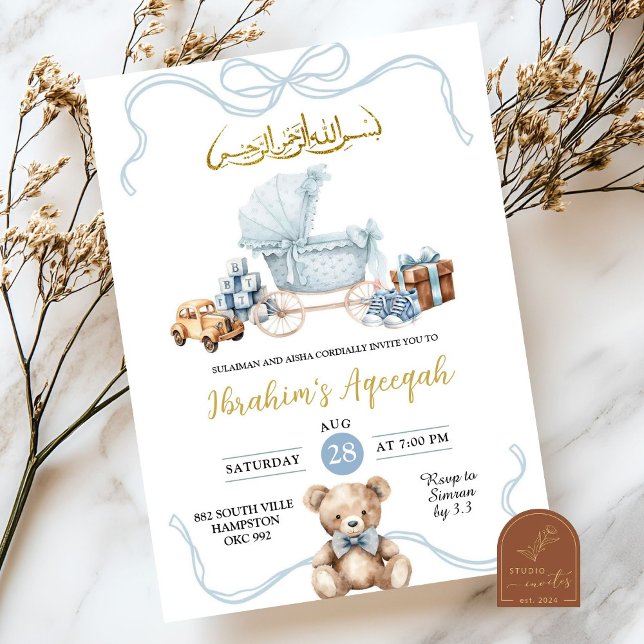 Blue Coquette Baby Carriage Arabian Baby Dusche Einladung (Von Creator hochgeladen)