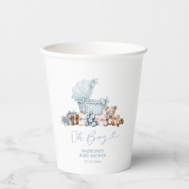 Blue Coquette Baby Carriage Baby Shower Paper Cups Pappbecher (Vorderseite)