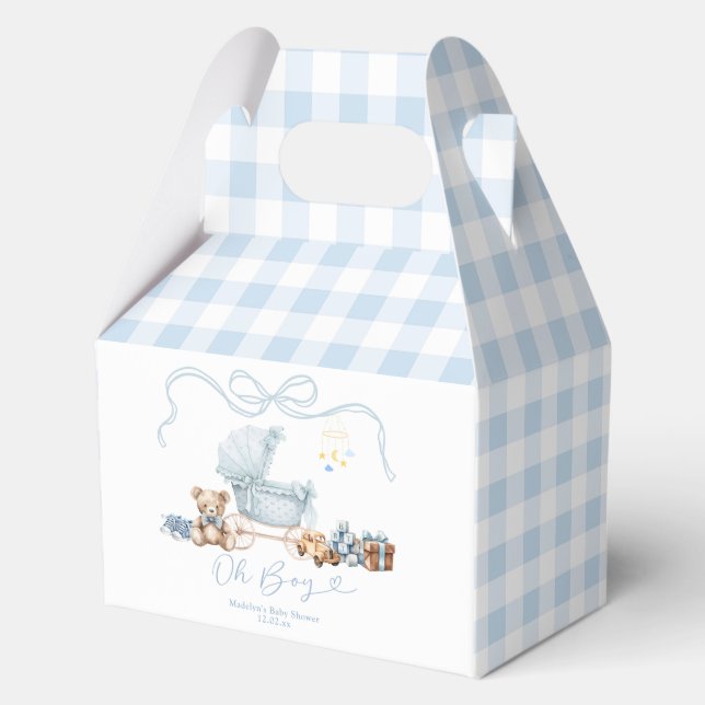 Blue Coquette Baby Carriage Boy Baby Shower Geschenkschachtel (Rückseite)