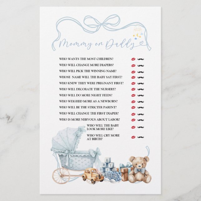 Blue Coquette Baby Carriage Mommy or Daddy (Vorderseite)