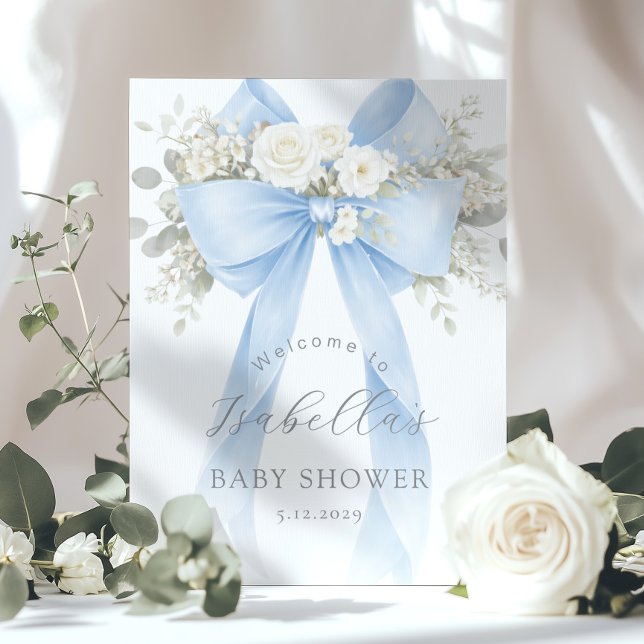 Blue Coquette Bow Baby Boy Shower Welcome Poster (Von Creator hochgeladen)