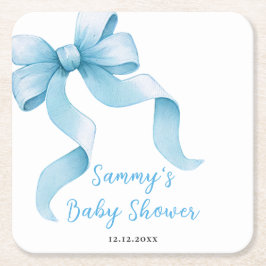 Blue Coquette Bow Baby Dusche Rechteckiger Pappuntersetzer