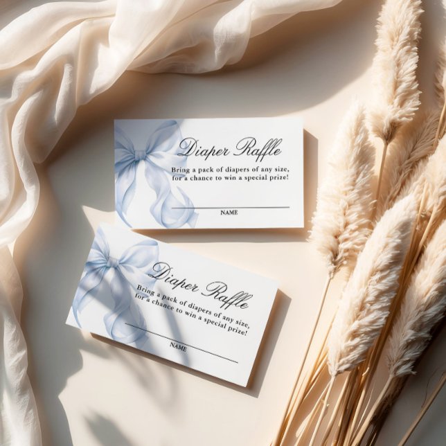 Blue Coquette Bow Baby Shower, Diaper Raffle Card Begleitkarte (Von Creator hochgeladen)