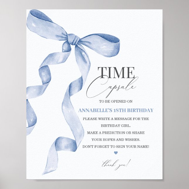 Blue Coquette Bow Birthday Time Kapsel Party Zeich Poster (Vorne)