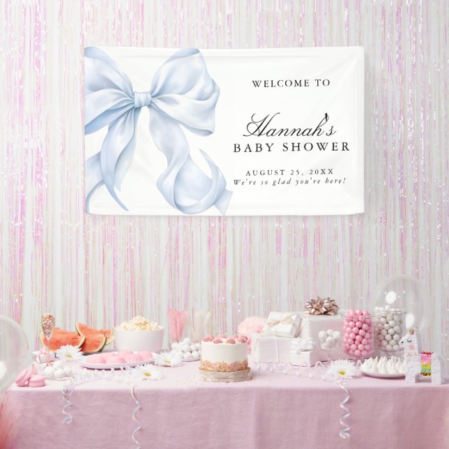 Blue Coquette Bow Boy Baby Shower Welcome Sign Banner (Party)