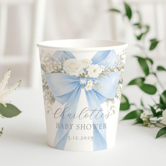 Blue Coquette Bow Floral Baby Boy Shower Pappbecher (Von Creator hochgeladen)