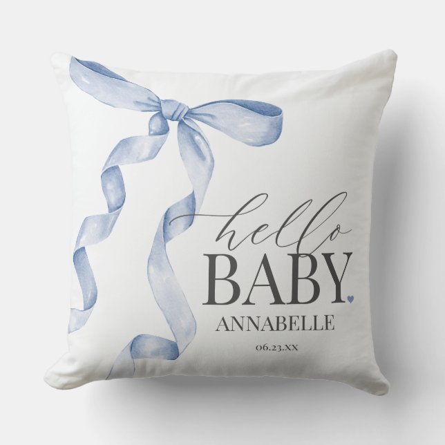 Blue Coquette Bow Girl Baby Duschgeschenk Kissen (Vorderseite)