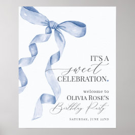 Blue Coquette Bow Girl Geburtstagsparty Begrüßungs Poster