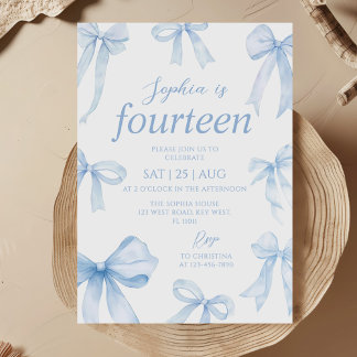 Blue Coquette Bow Girl Geburtstagsparty Einladung