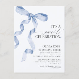 Blue Coquette Bow Girl Geburtstagsparty Einladung Postkarte