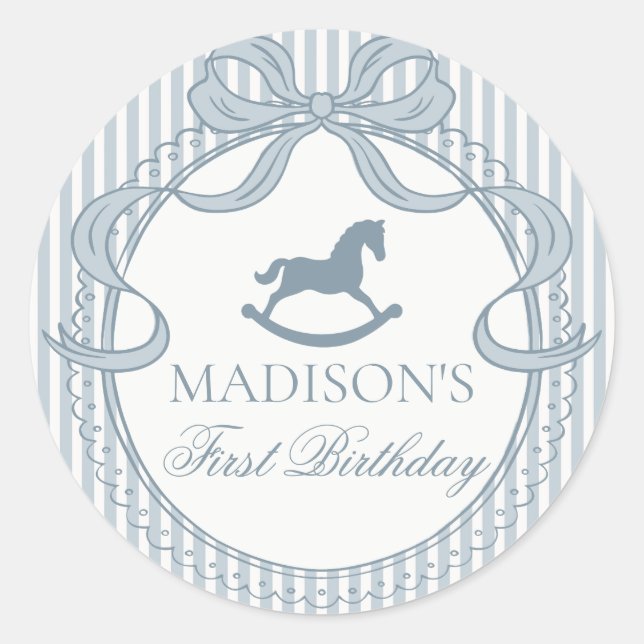 Blue Coquette Bow Horse Birthday Envelope Seal Runder Aufkleber (Vorderseite)