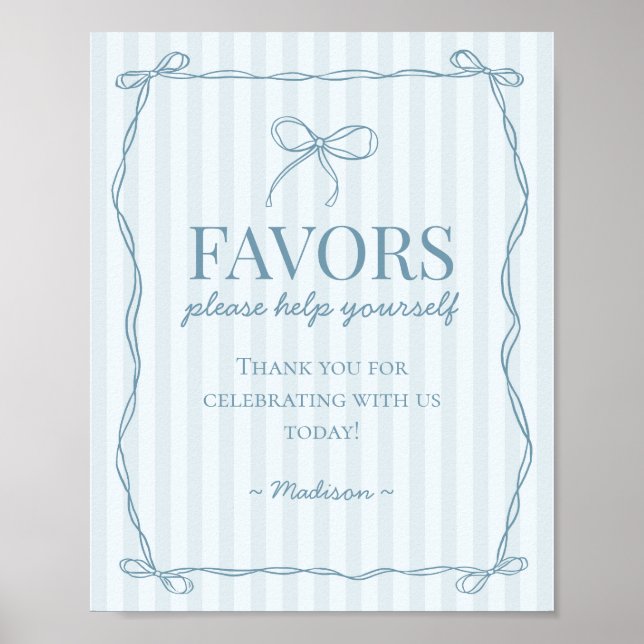 Blue Coquette Bow Pastel Favoriten Zeichen Poster (Vorne)