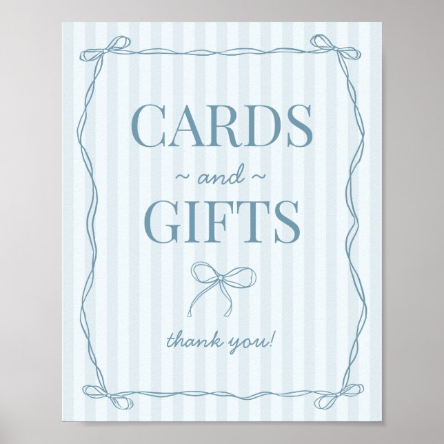 Blue Coquette Bow Pastel Karten und Geschenke Zeic Poster (Vorne)